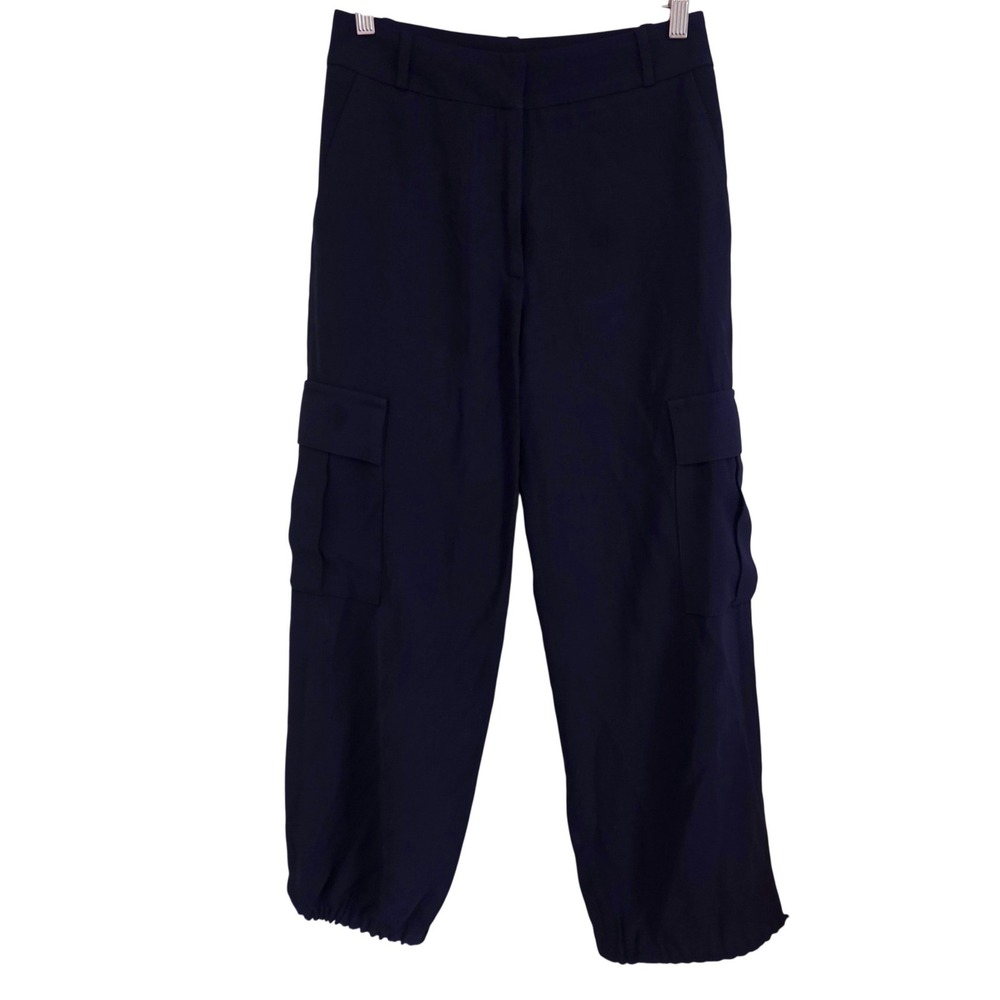 Nati Vozza NV Calça Stella Navy Blue Cargo Pants Wide Leg Adjustable Hem Size 34